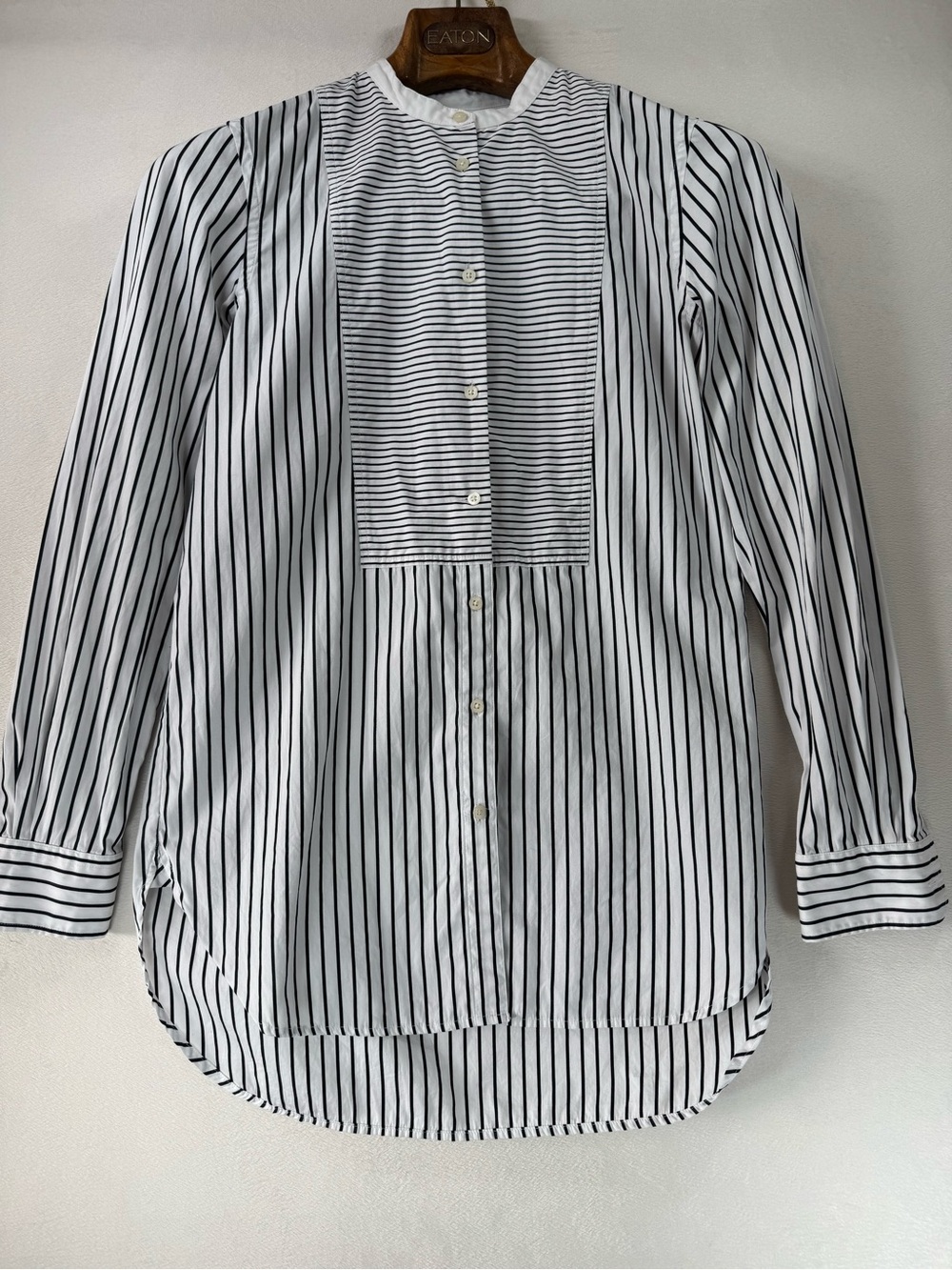 Ralph Lauren Women’s Tuxedo Tunic Pinstripes Button Down Black and White Medium